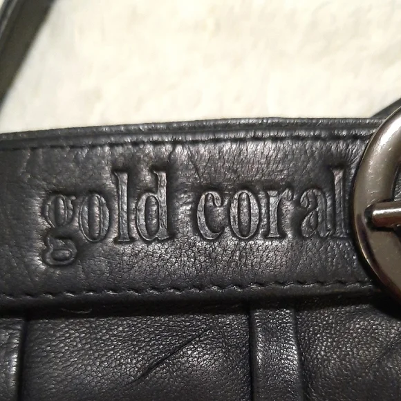 Gold Coral Black Leather Crossbody Bag - Picture 2 of 5
